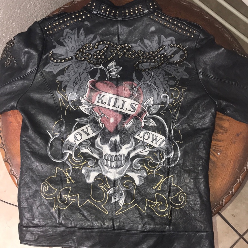 Ed Hardy leather jacket. Size Large